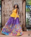Hand-Painted Kalamkari Lehenga Set: Silk Crop Top, Embroidered Skirt, Kalamkari lehenga set,lavender I lehenga set , hand painted lehenga se