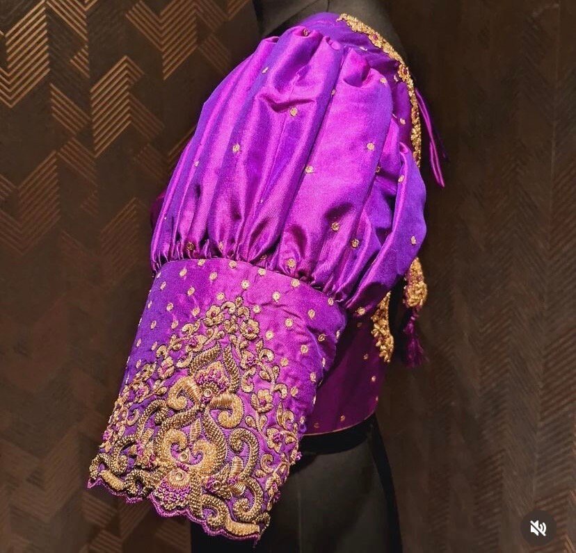 pure silk hand embroidery blouse/saree maggam blouse/collar zardosi blouse/hand embroidered blouse/ready made blouse/puff sleeve blouse