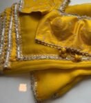 Yellow Organza Silk Saree: Hand-Embroidered Maggam Blouse