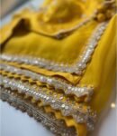 Yellow Organza Silk Saree: Hand-Embroidered Maggam Blouse
