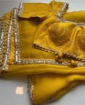Yellow Organza Silk Saree: Hand-Embroidered Maggam Blouse
