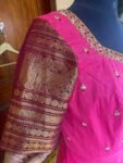 Pink Kanchi Cotton Anarkali Dress: Handloom Border, Hand-Embroidered Neck,cotton saree dress,narayanpet dress,border dress,Indian kurta USA