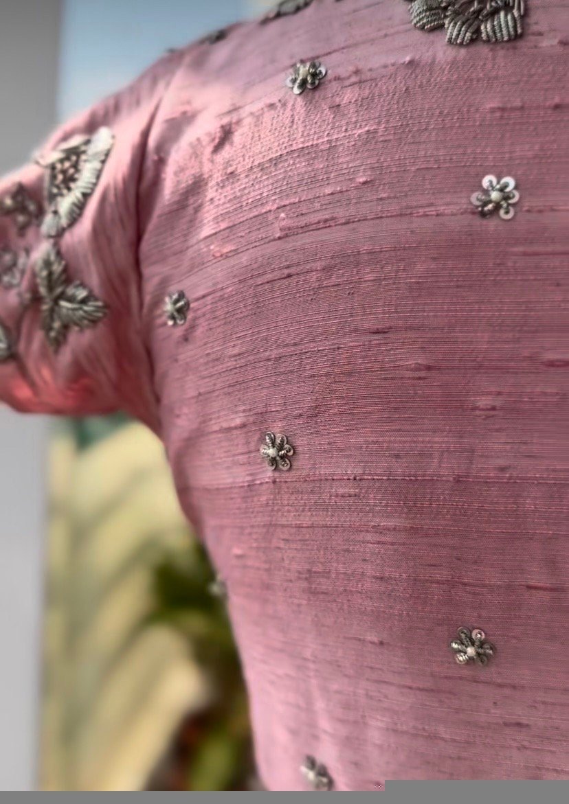 Light Pink Anarkali Suit: Hand Embroidered Zardosi Indian Dress