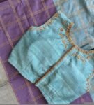 pure silk hand embroidery blouse /maggam blouse/blue raw silk zardosi blouse/hand embroidered blouse/ice blue sleeveless ready made blouse