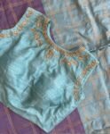 pure silk hand embroidery blouse /maggam blouse/blue raw silk zardosi blouse/hand embroidered blouse/ice blue sleeveless ready made blouse