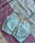 pure silk hand embroidery blouse /maggam blouse/blue raw silk zardosi blouse/hand embroidered blouse/ice blue sleeveless ready made blouse