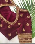 pure silk hand embroidery blouse/saree maggam blouse/maroon red raw silk zardosi blouse/hand embroidered blouse/ready made blouse zardosi/