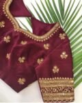 pure silk hand embroidery blouse/saree maggam blouse/maroon red raw silk zardosi blouse/hand embroidered blouse/ready made blouse zardosi/
