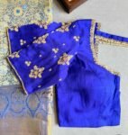 Blue Silk Saree Blouse: Hand Embroidered Zardosi Maggam Work
