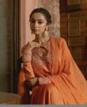 Orange Anarkali Suit: Hand Embroidered Zardosi Indian Dress