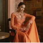 Orange Anarkali Suit: Hand Embroidered Zardosi Indian Dress