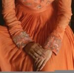 Orange Anarkali Suit: Hand Embroidered Zardosi Indian Dress