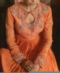 Orange Anarkali Suit: Hand Embroidered Zardosi Indian Dress