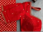 Red Silk Hand Embroidered Saree Blouse: Zardosi Maggam Work