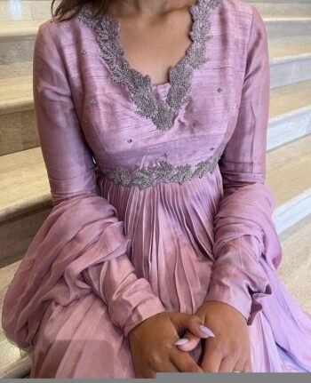 Lavender Zardosi Anarkali Suit: Hand Embroidered Indian Dress