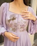 Hand embroidered Anarkali dress/mauve anarkali suit set/lavender hand work anarkali USA/Indian dresses/ballon sleeve embroidered Anarkali