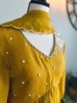 Hand embroidered Anarkali with scallop dupatta/yellow anarkali suit/georgette anarkali dupatta USA/ Indian dresses/anarkali dupatta set usa