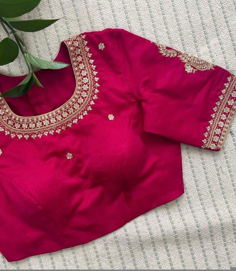 pure silk hand embroidery blouse/pink maggam blouse/silk zardosi blouse/hand embroidered blouse/pink ready made blouse zardosi/pink blouse