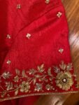 pure silk hand embroidery blouse/red maggam blouse/red raw silk zardosi blouse/hand embroidered blouse/red short sleeve ready made blouse