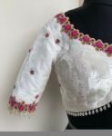 pure velvet hand embroidery blouse/modern maggam blouse/multi colored white zardosi blouse/hand embroidered blouse/white ready made blouse
