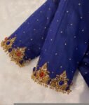 Pure silk blue hand embroidery blouse/modern saree maggam blouse/jewelry handwork blouse/hand embroidered blouse/blue pure raw silk blouse