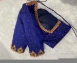 Pure silk blue hand embroidery blouse/modern saree maggam blouse/jewelry handwork blouse/hand embroidered blouse/blue pure raw silk blouse