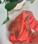 pure velvet hand embroidery blouse/modern cutwork maggam blouse/orange zardosi blouse/hand embroidered blouse/light orange ready made blouse