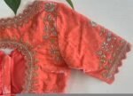 pure velvet hand embroidery blouse/modern cutwork maggam blouse/orange zardosi blouse/hand embroidered blouse/light orange ready made blouse