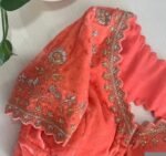 pure velvet hand embroidery blouse/modern cutwork maggam blouse/orange zardosi blouse/hand embroidered blouse/light orange ready made blouse
