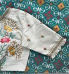 pure silk hand embroidery blouse/cream maggam blouse/pure raw silk zardosi blouse / hand embroidered blouse/cream designer ready made blouse