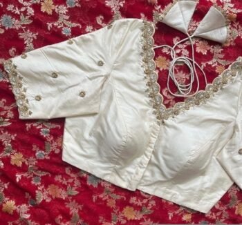 pure silk hand embroidery blouse/cream saree maggam blouse/raw silk zardosi blouse/hand embroidered blouse/cream ready made blouse zardosi