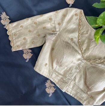 pure silk hand embroidery blouse/cream saree maggam blouse/raw silk zardosi blouse/hand embroidered blouse/beige ready made blouse zardosi