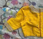 pure silk hand embroidery blouse  / saree maggam yellow blouse /yellow blouse/ hand embroidered blouse / ready made blouse zardosi/voggish
