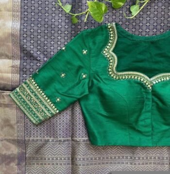 pure silk hand embroidery blouse/saree maggam blouse/green zardosi blouse/hand embroidered moderblouse/green ready made blouse zardosi