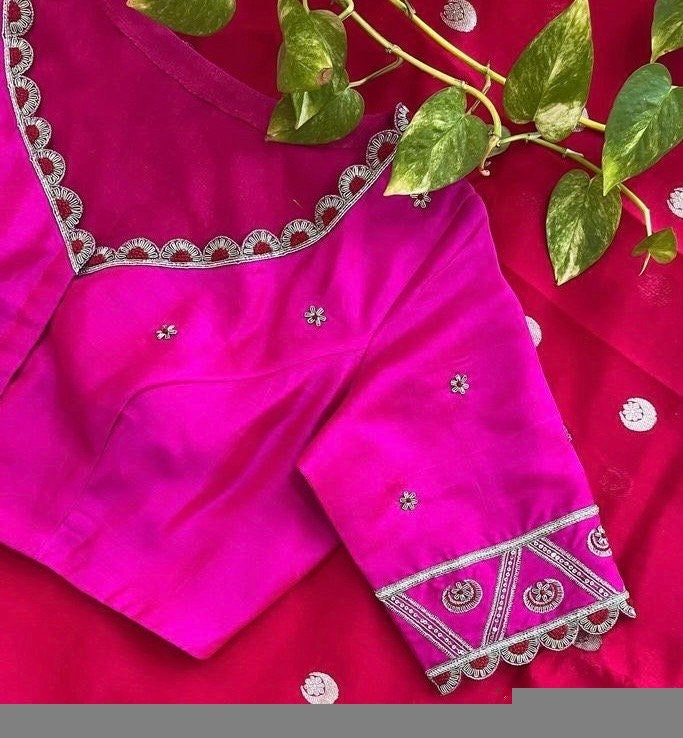 pure silk hand embroidery blouse/saree maggam blouse/purple zardosi blouse/hand embroidered blouse /magenta pink ready made blouse zardosi