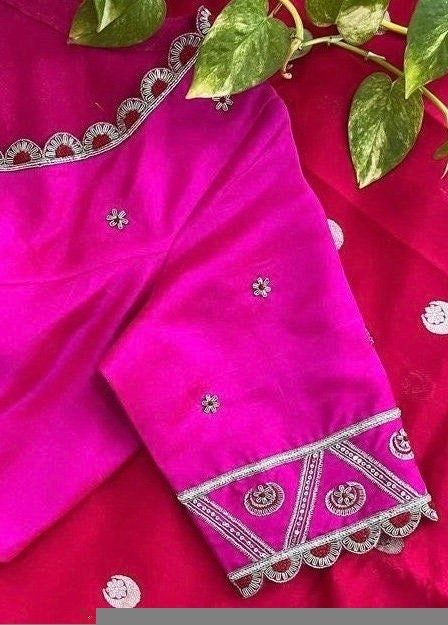 pure silk hand embroidery blouse/saree maggam blouse/purple zardosi blouse/hand embroidered blouse /magenta pink ready made blouse zardosi