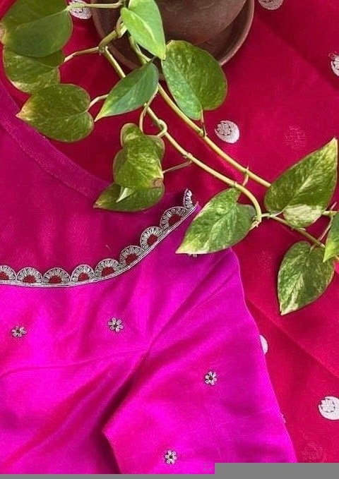 pure silk hand embroidery blouse/saree maggam blouse/purple zardosi blouse/hand embroidered blouse /magenta pink ready made blouse zardosi