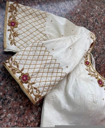 pure silk hand embroidery blouse/cream saree maggam blouse/raw silk zardosi blouse/hand embroidered blouse/cream ready made blouse zardosi