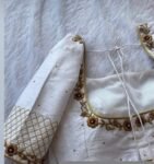 pure silk hand embroidery blouse/cream saree maggam blouse/raw silk zardosi blouse/hand embroidered blouse/cream ready made blouse zardosi