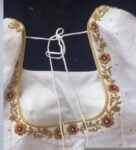 pure silk hand embroidery blouse/cream saree maggam blouse/raw silk zardosi blouse/hand embroidered blouse/cream ready made blouse zardosi