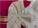 pure silk hand embroidery blouse/cream mirror hand made blouse/pure raw silk zardosi blouse/hand embroidered blouse/cream zardosi work blous