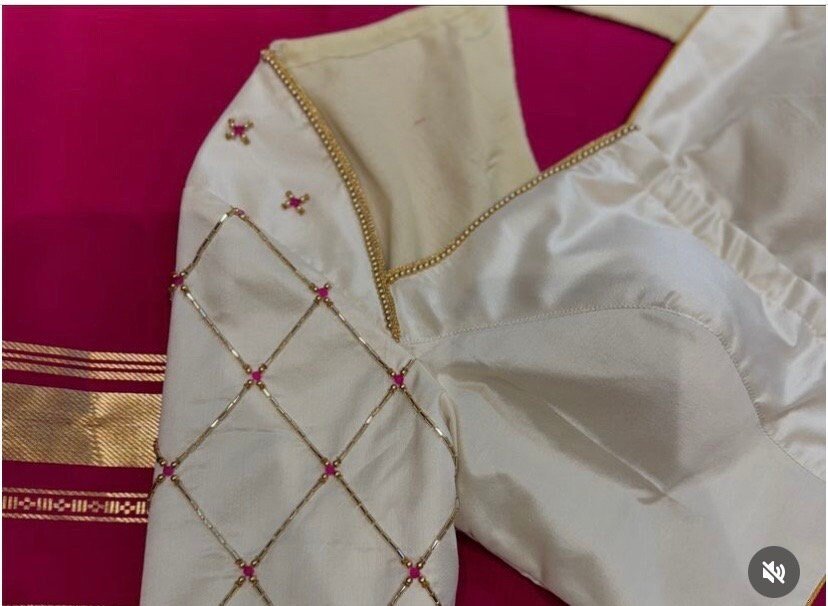 pure silk hand embroidery blouse/cream mirror hand made blouse/pure raw silk zardosi blouse/hand embroidered blouse/cream zardosi work blous