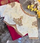 pure silk hand embroidery blouse /modern saree maggam blouse/cream zardosi blouse / hand embroidered blouse/off white ready made blouse