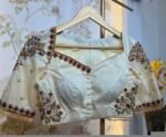 pure silk hand embroidery blouse /modern saree maggam blouse/cream zardosi blouse / hand embroidered blouse/off white ready made blouse