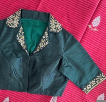 pure silk hand embroidery blouse/coat collar green maggam blouse/collar zardosi blouse/hand embroidered blouse/ready made blouse zardosi