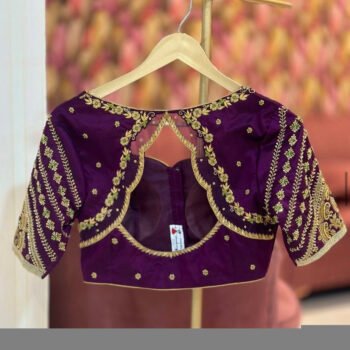 pure silk hand embroidery blouse/modern saree maggam blouse/purple zardosi blouse/wedding hand embroidered blouse/bridal ready made blouse