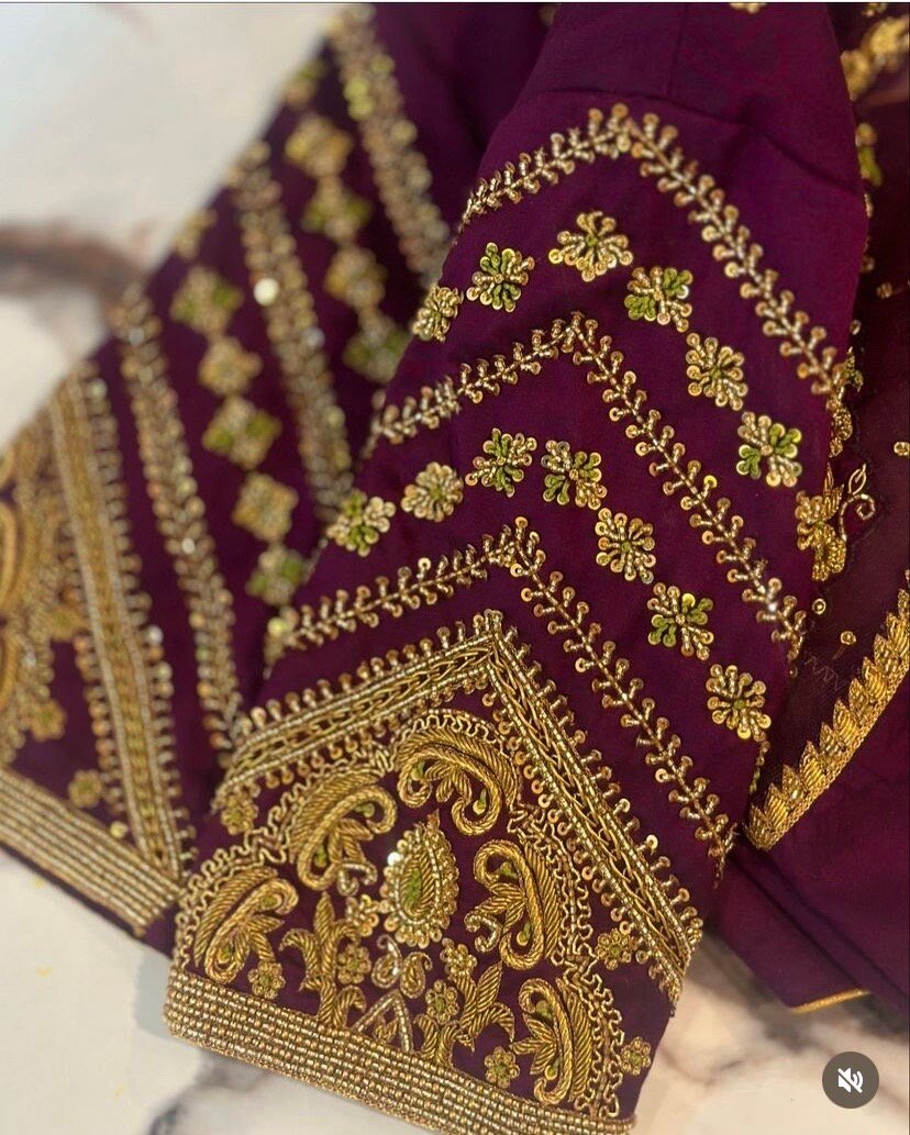 pure silk hand embroidery blouse/modern saree maggam blouse/purple zardosi blouse/wedding hand embroidered blouse/bridal ready made blouse