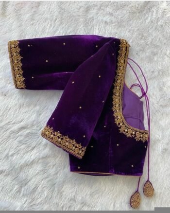 pure velvet hand embroidery blouse /modern saree maggam blouse/purple zardosi blouse / hand embroidered blouse/purple ready made blouse