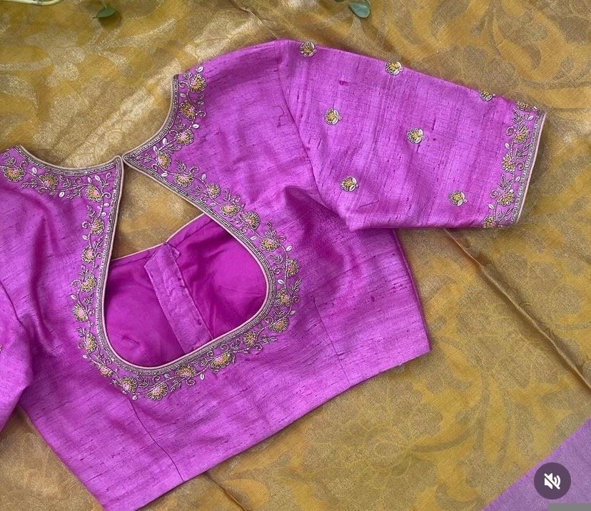pure silk hand embroidery blouse/light pink maggam blouse/pink hand embroidered blouse/pink ready made blouse zardosi/pink lavender blouse