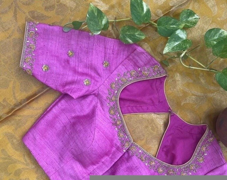 pure silk hand embroidery blouse/light pink maggam blouse/pink hand embroidered blouse/pink ready made blouse zardosi/pink lavender blouse